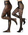 2 Pair Women's Floral & Swirl Lace-Patterned Fashion Tights