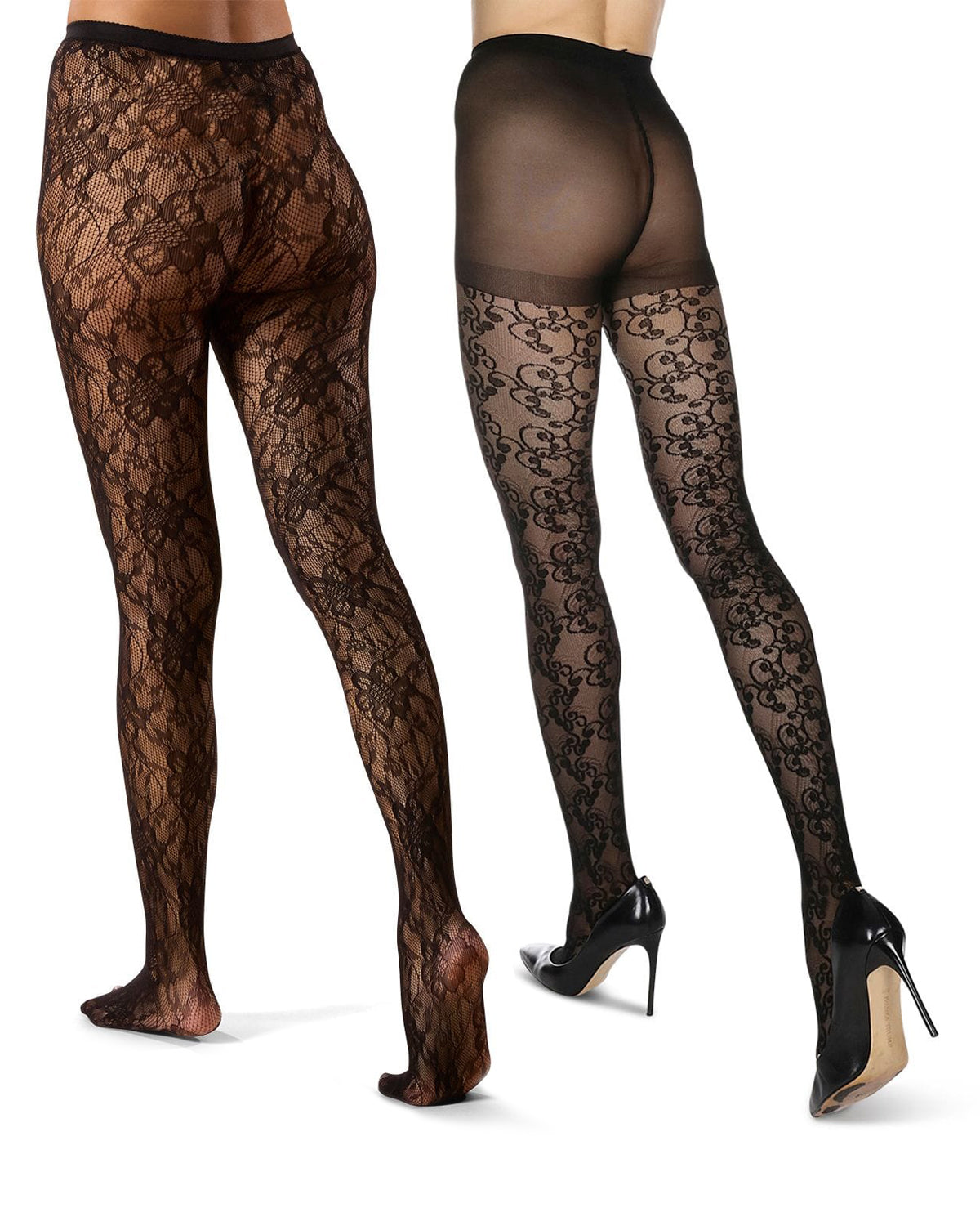 2 Pair Women's Floral & Swirl Lace-Patterned Fashion Tights