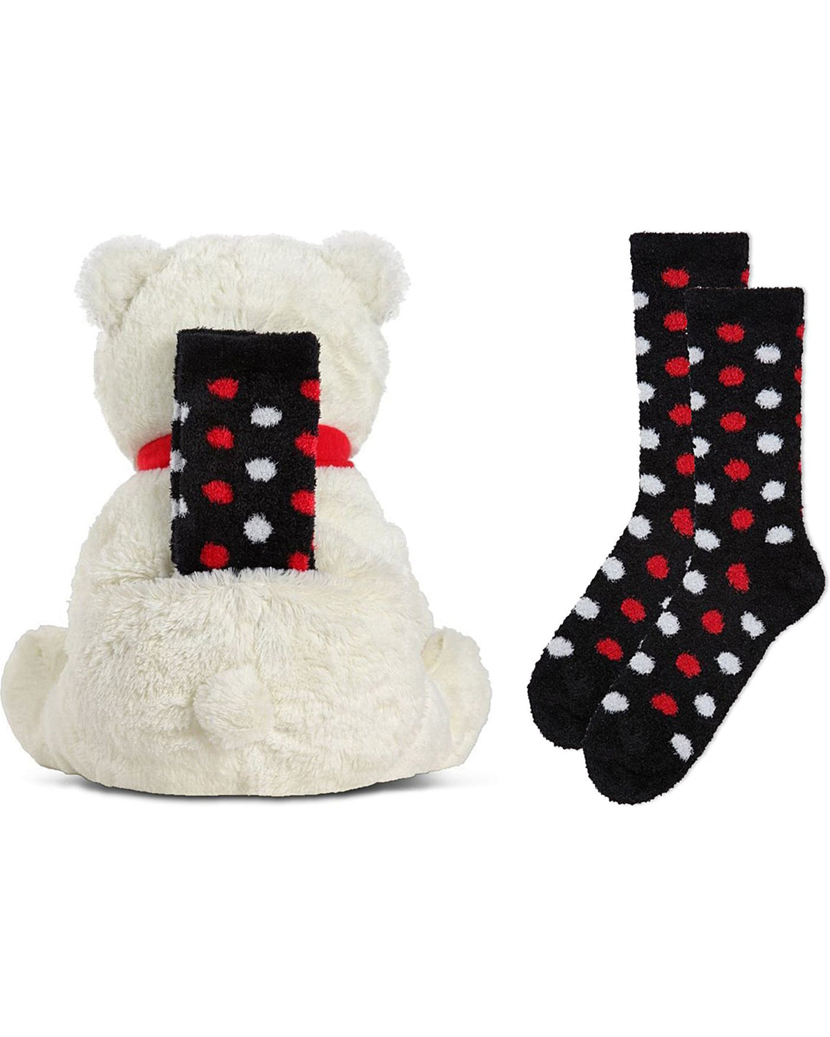 Cozy Buddies Stuffed Bear with Matching Polka Dot Sock : Color: White