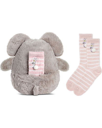 Cozy Buddies Stuffed Bunny with Matching Striped Sock : Color: Gray