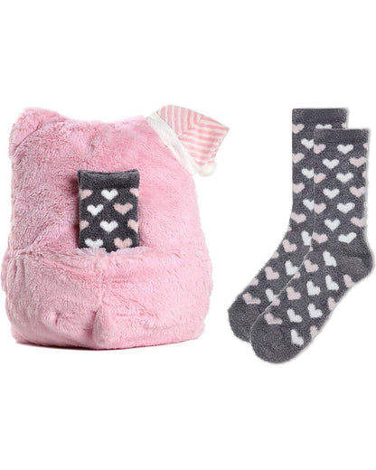 Cozy Buddies Stuffed Owl with Matching Heart Sock : Color: Pink