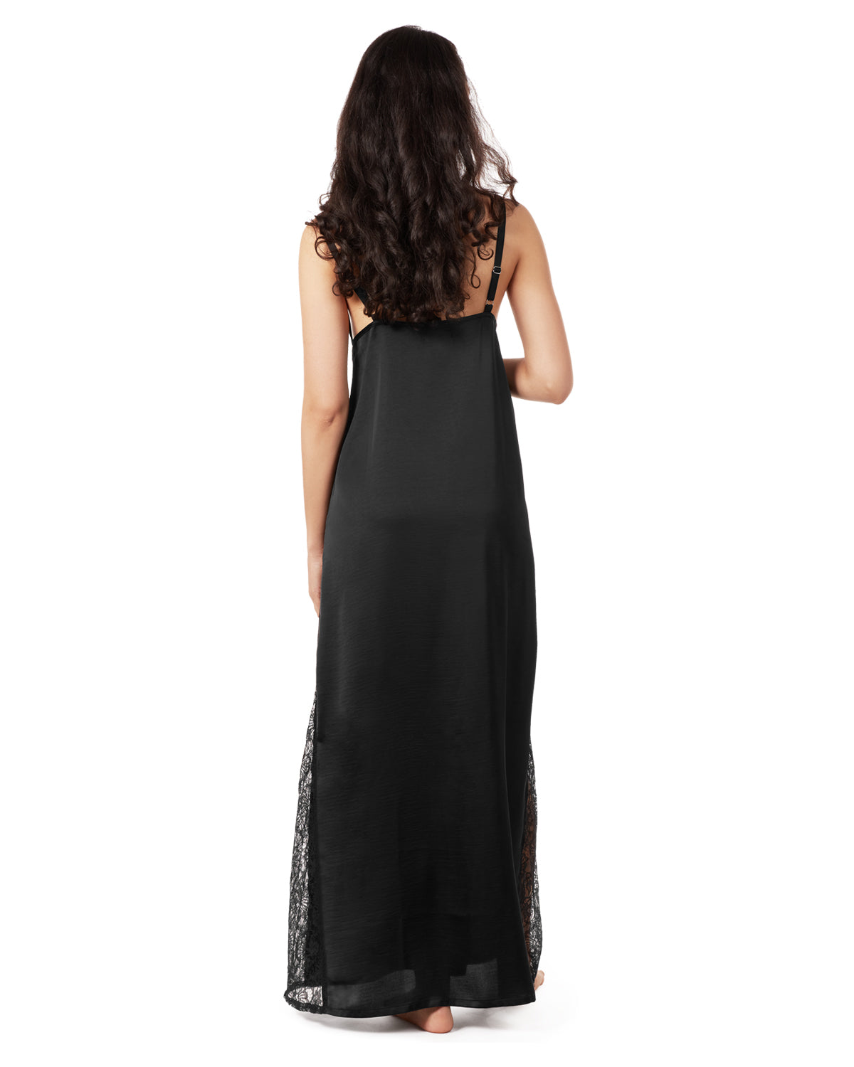 Women's Slip Dress with Lace : Color: Black