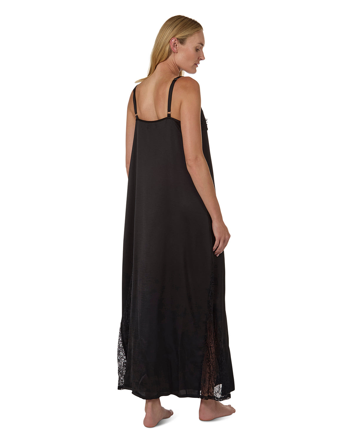 Women's Slip Dress with Lace : Color: Black