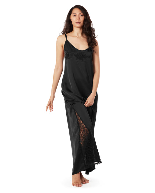 Women's Slip Dress with Lace : Color: Black