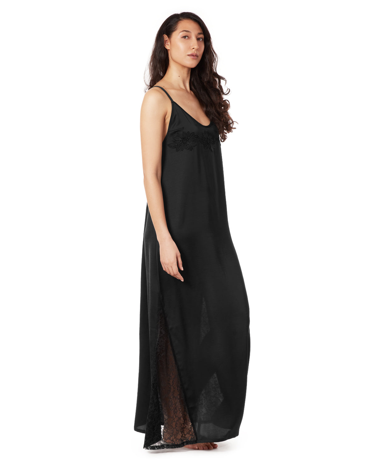Women's Slip Dress with Lace : Color: Black