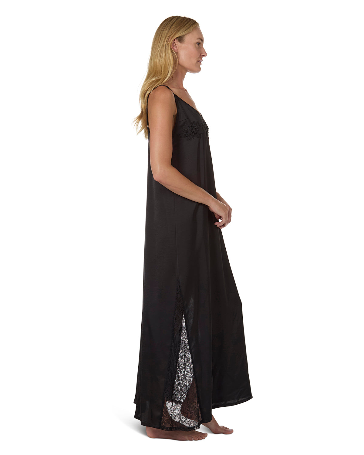 Women's Slip Dress with Lace : Color: Black