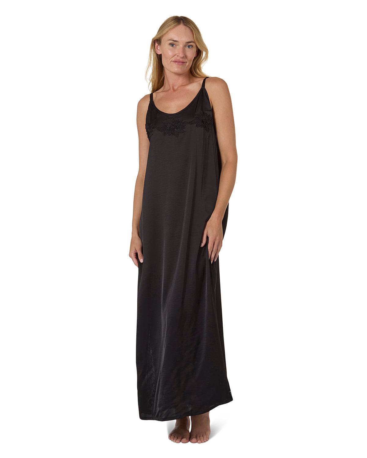 Women's Slip Dress with Lace : Color: Black