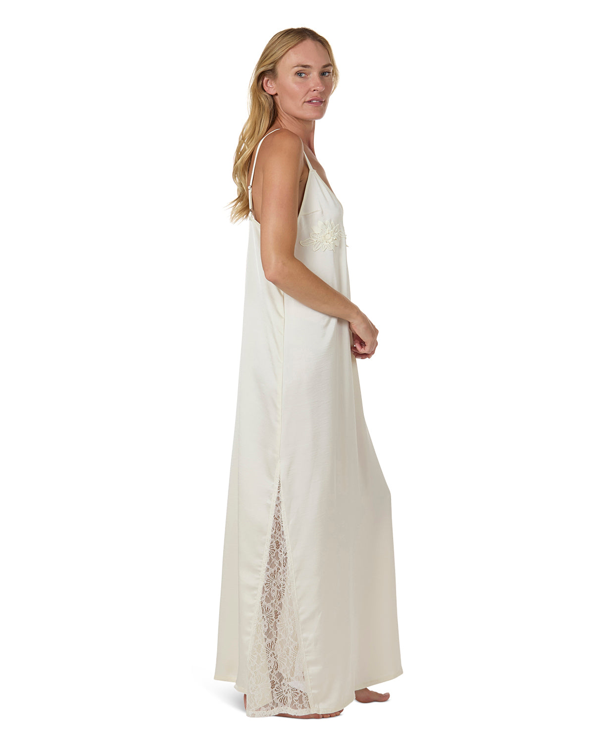 Women's Slip Dress with Lace : Color: Pearl