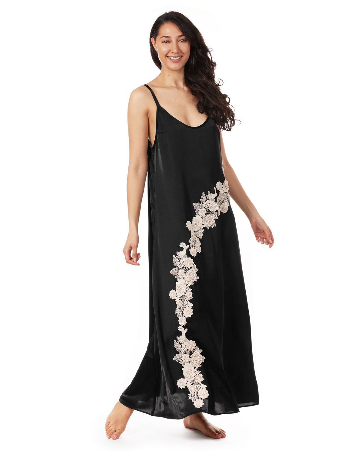 Women's Asymmetrical Slip Dress : Color: Black