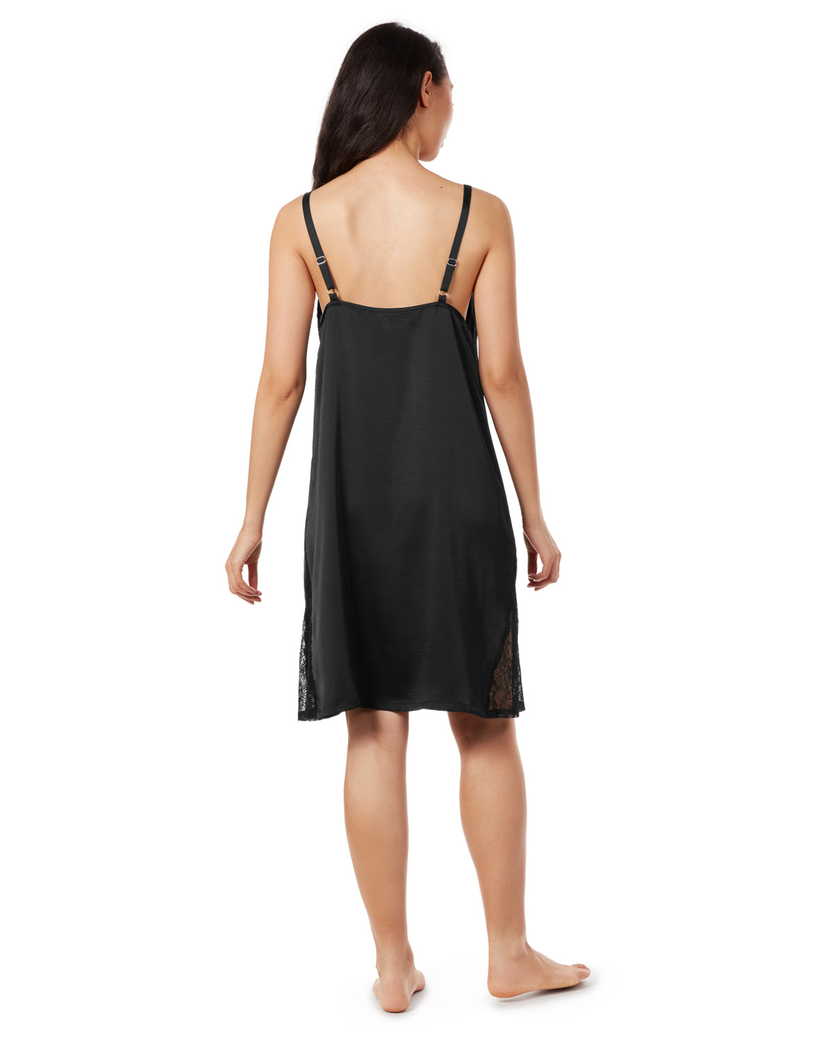 Women's Slip Dress with Lace : Color: Black