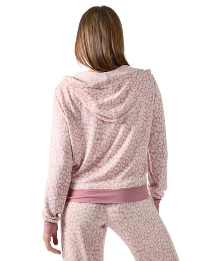 Women's Allover Leopard Print Drawstring Zippered Hoodie