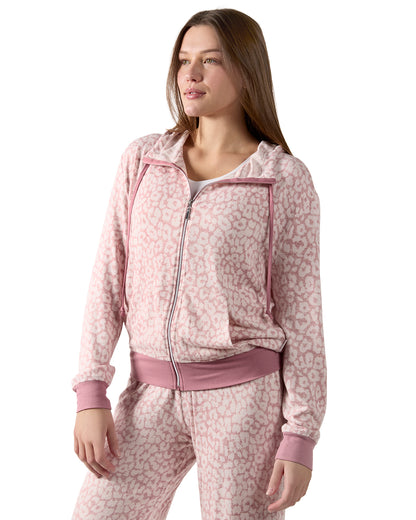 Women's Allover Leopard Print Drawstring Zippered Hoodie