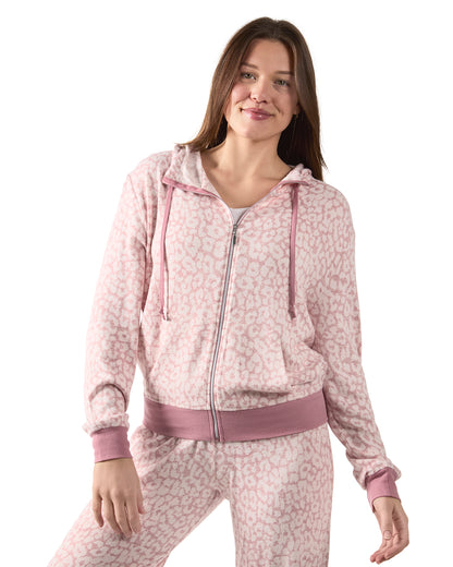 Women's Allover Leopard Print Drawstring Zippered Hoodie