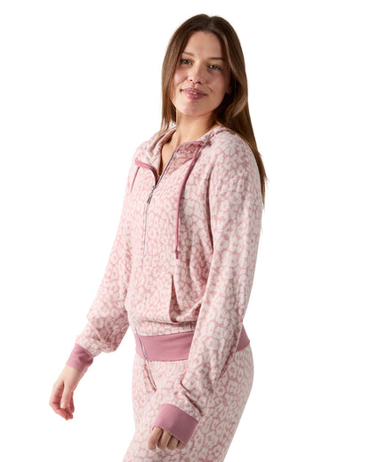 Women's Allover Leopard Print Drawstring Zippered Hoodie