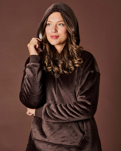 Women's Sherpa-Lined Soft Velour Hooded Lounge Top