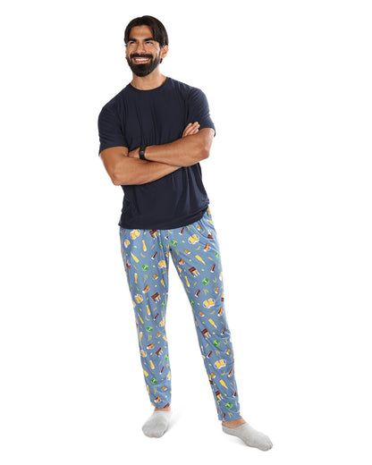 Men's Craft Beer Two Piece PJ Set in a Bag : Color: Slate Blue