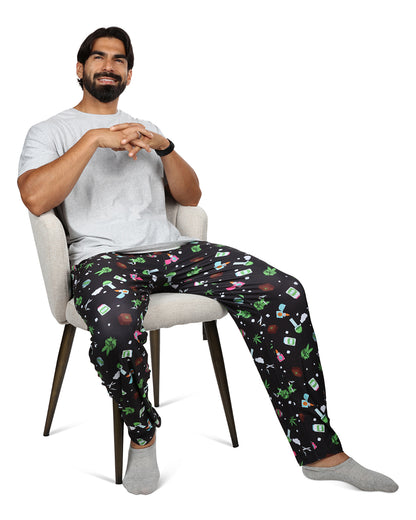 Men's Weed Two Piece PJ Set in a Bag : Color: Black
