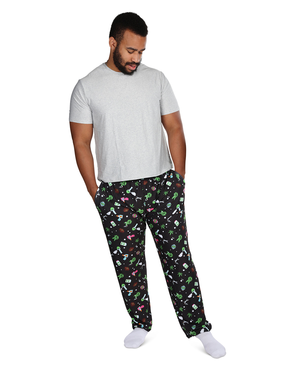 Men's Weed Two Piece PJ Set in a Bag : Color: Black