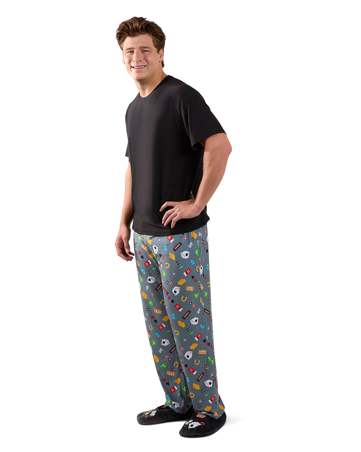 Men's Deal Me In Two Piece PJ Set In A Bag : Color: Med Gray Heather