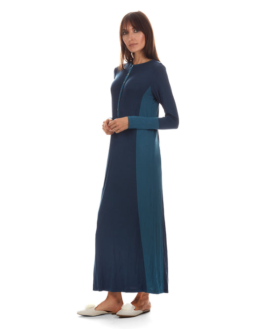 Women's Two-Tone Button-Accent Soft Full-Length Nightgown : Color: Ocean Navy