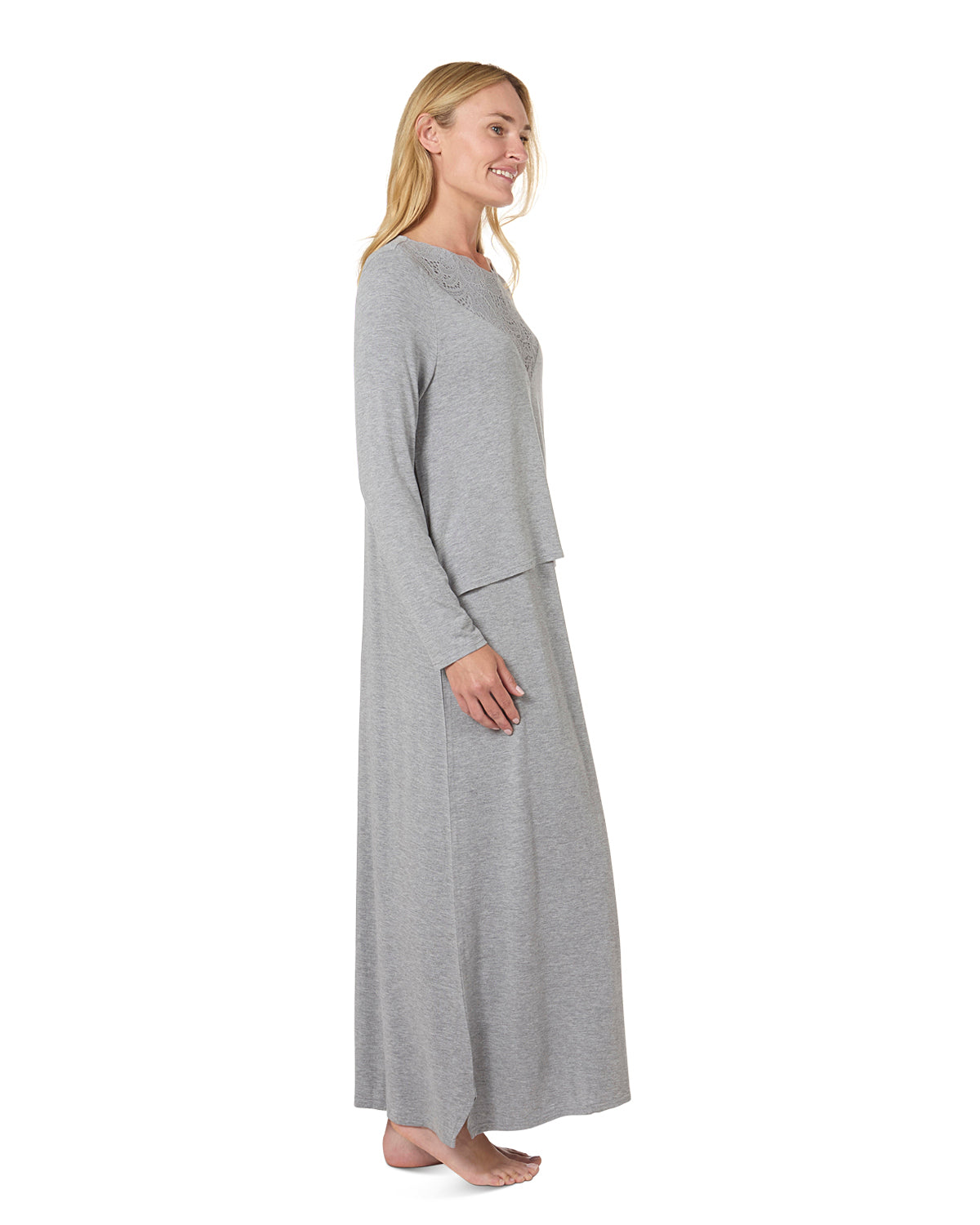 Women's Lace Trimmed Nursing Night Gown : Color: Heather Gray