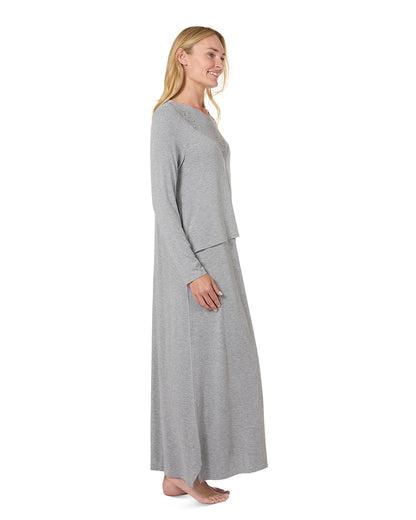 Women's Lace Trimmed Nursing Night Gown : Color: Heather Gray