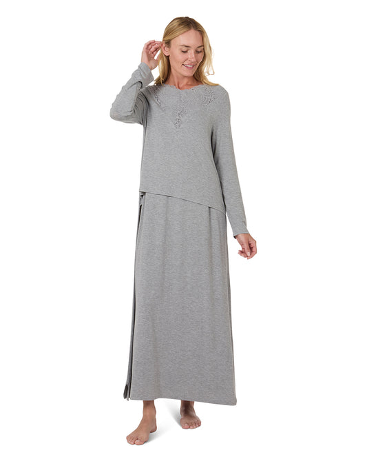 Women's Lace Trimmed Nursing Night Gown : Color: Heather Gray