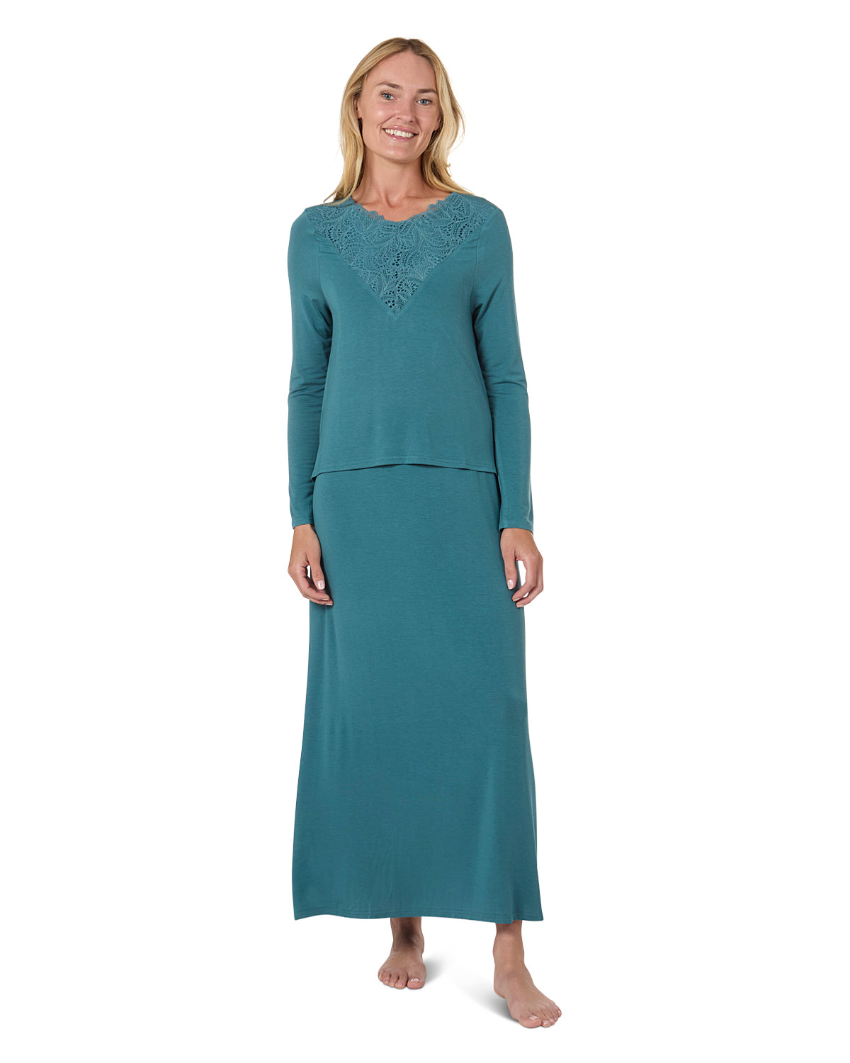 Women's Lace Trimmed Nursing Night Gown : Color: Teal