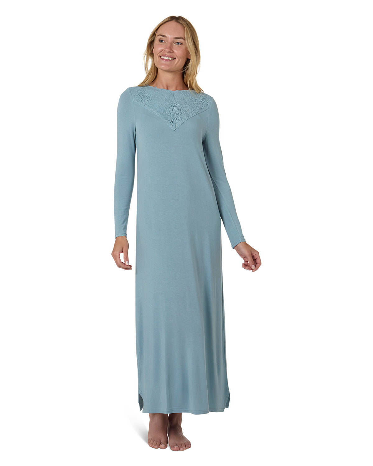 Women's Lace Trimmed Night Gown : Color: Sky Blue