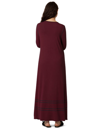 Women's Modal Blend Full-Length Nursing Gown with Decorative Stitching