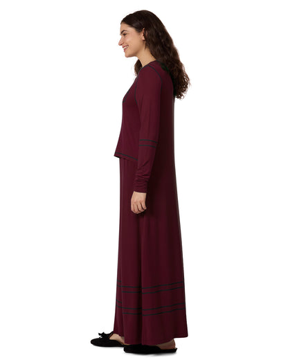 Women's Modal Blend Full-Length Nursing Gown with Decorative Stitching