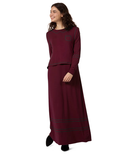 Women's Modal Blend Full-Length Nursing Gown with Decorative Stitching