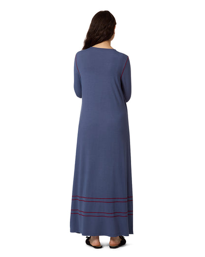 Women's Modal Blend Full-Length Nursing Gown with Decorative Stitching
