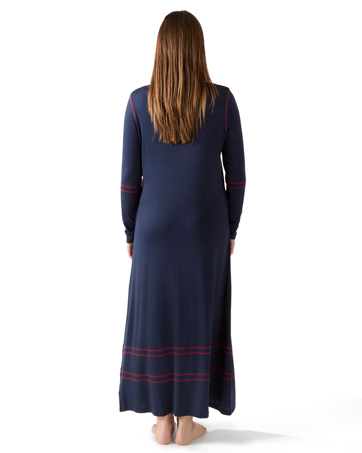 Women's Modal Blend Full-Length Nursing Gown with Decorative Stitching