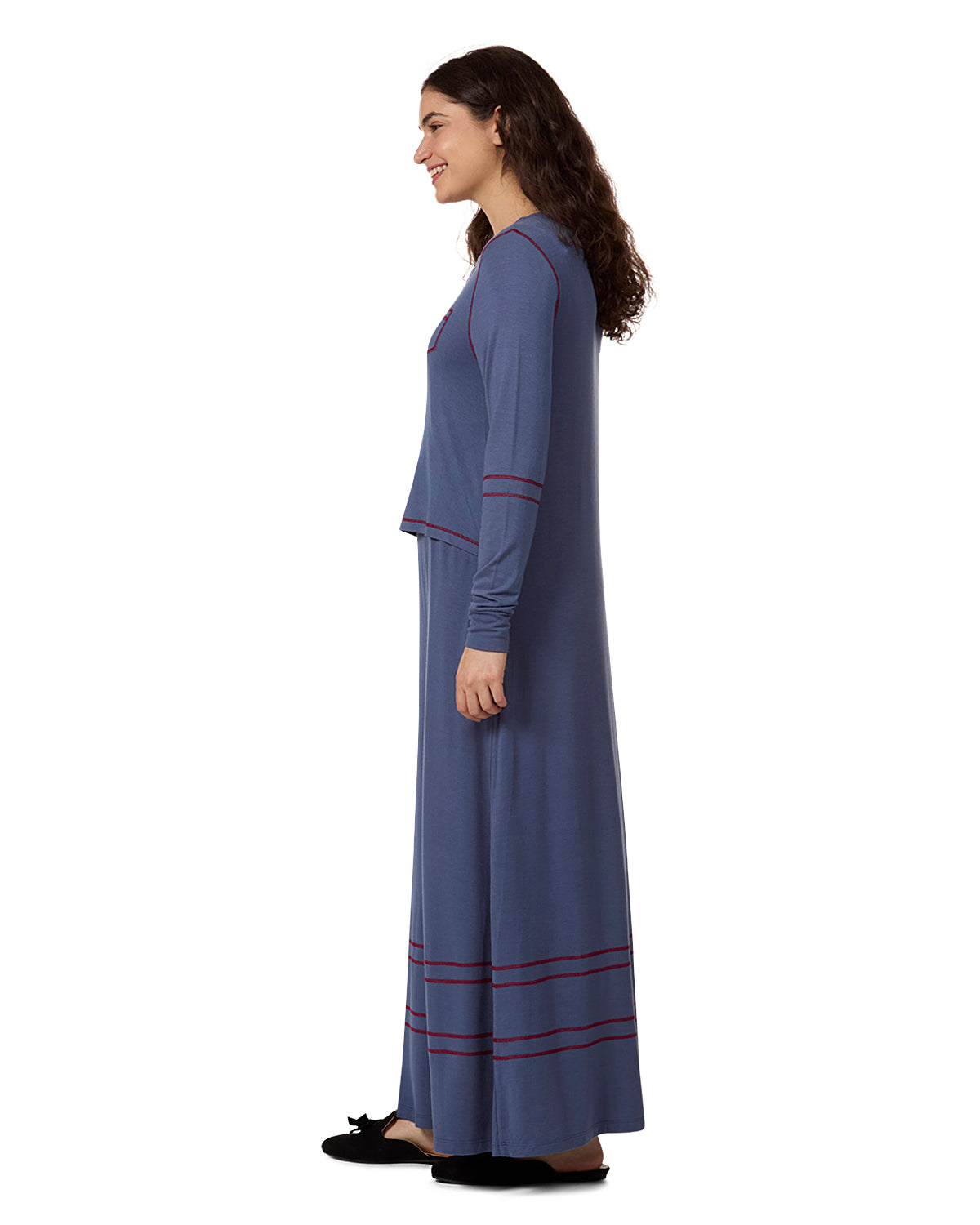 Women's Modal Blend Full-Length Nursing Gown with Decorative Stitching