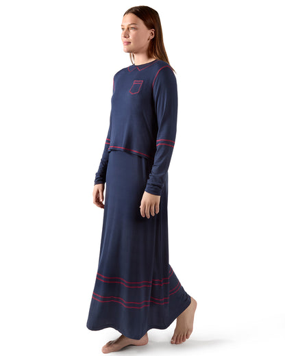 Women's Modal Blend Full-Length Nursing Gown with Decorative Stitching