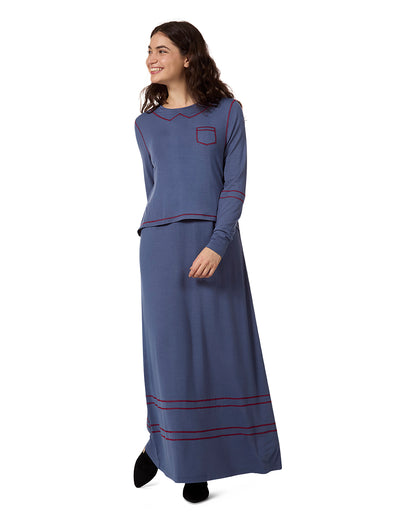 Women's Modal Blend Full-Length Nursing Gown with Decorative Stitching