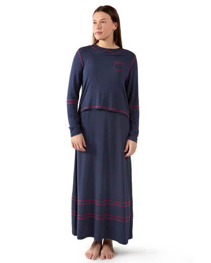 Women's Modal Blend Full-Length Nursing Gown with Decorative Stitching