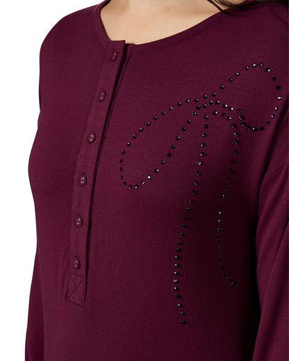 Women's Rhinestone-Bow-Trimmed Modal Blend Nightgown