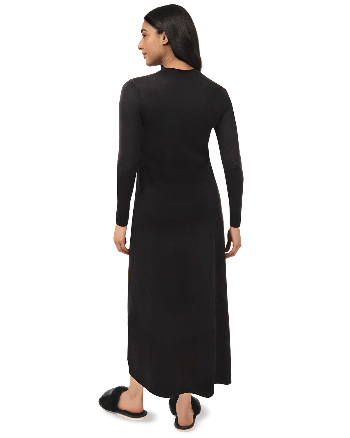 Women's Houndstooth-Trim Cotton-Rich Full-Length Nightgown