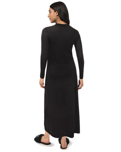 Women's Houndstooth-Trim Cotton-Rich Full-Length Nightgown