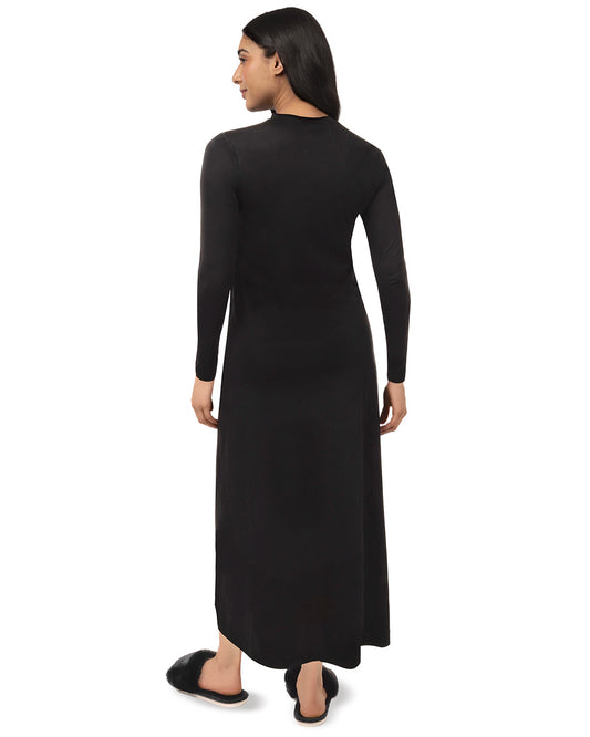 Women's Houndstooth-Trim Cotton-Rich Full-Length Nightgown