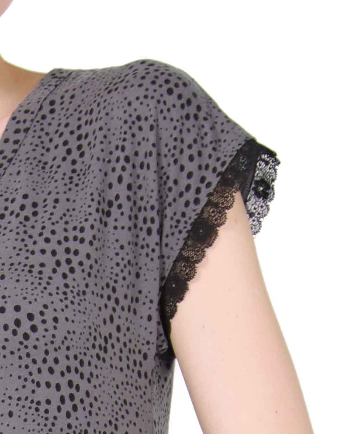 Women's Ultra-Soft Lace Trim V-Neck Animal Print Sleep Shirt : Color: Animal Print