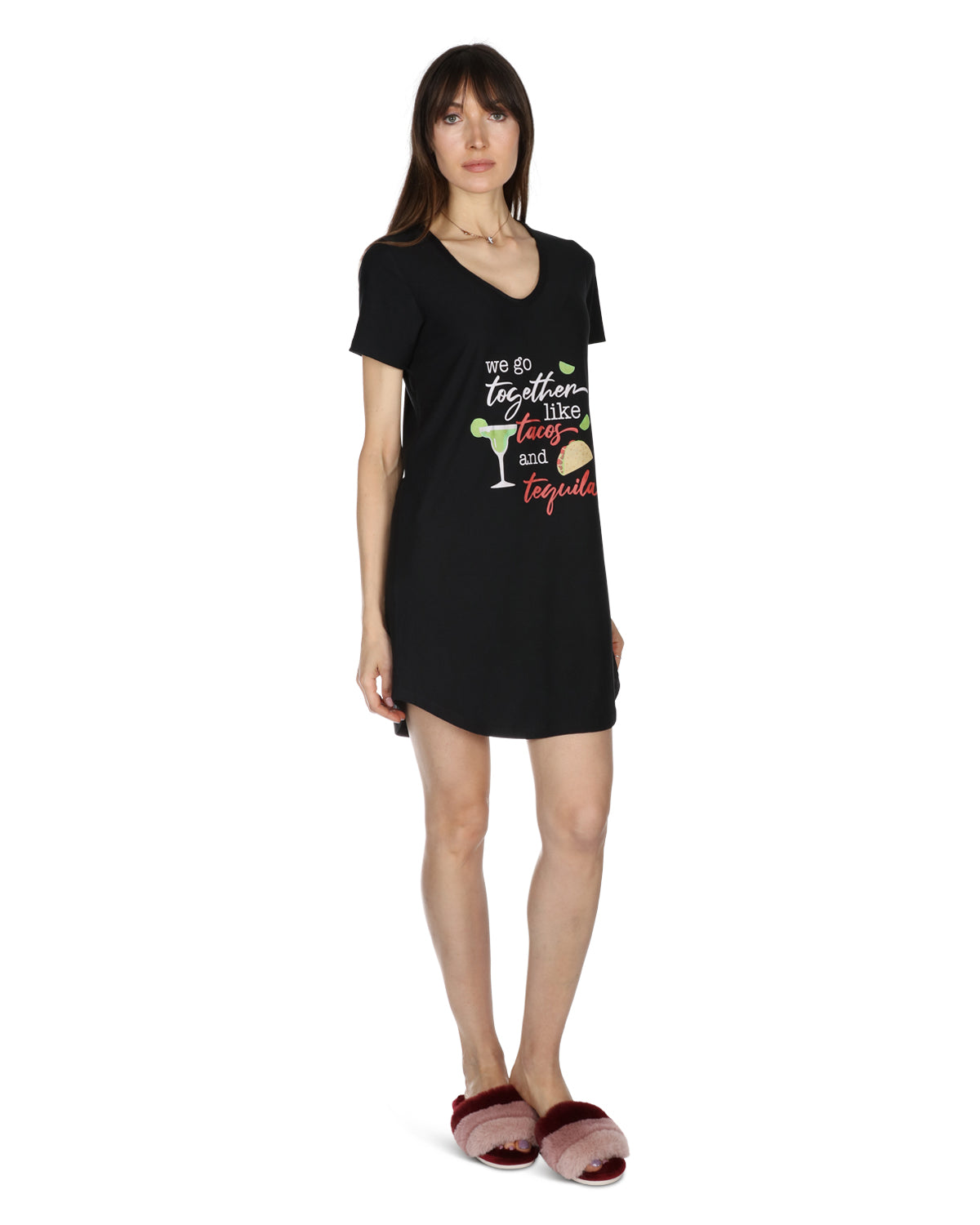 We Go Together Like Tacos And Tequila V-Neck Sleepshirt : Color: Black