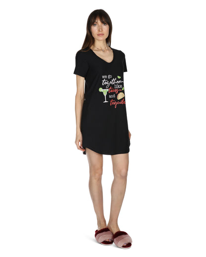 We Go Together Like Tacos And Tequila V-Neck Sleepshirt : Color: Black