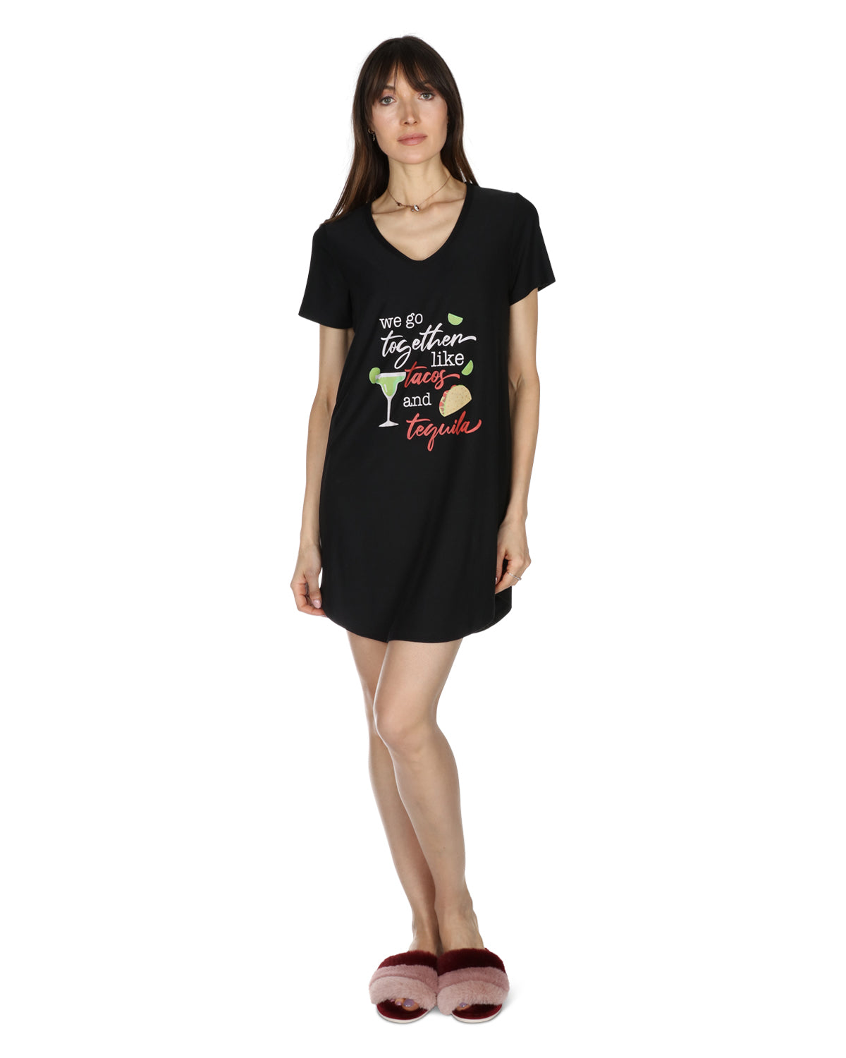 We Go Together Like Tacos And Tequila V-Neck Sleepshirt : Color: Black