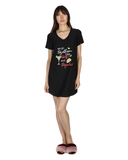 We Go Together Like Tacos And Tequila V-Neck Sleepshirt : Color: Black