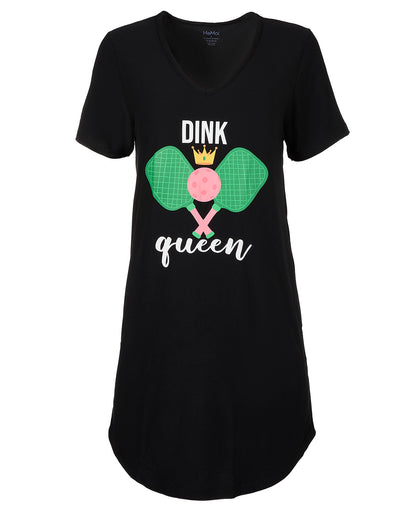 Women's Pickleball Princess V-Neck Sleepshirt : Color: Black