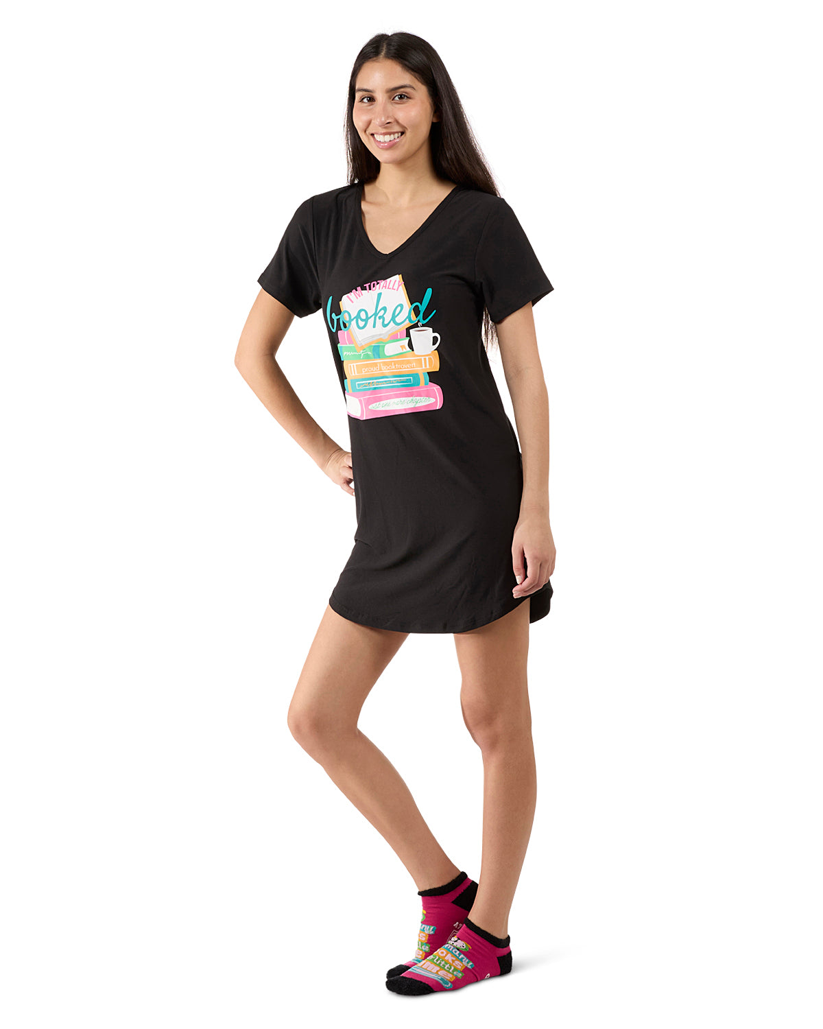 Women's I'm Totally Booked V-Neck Sleepshirt : Color: Black