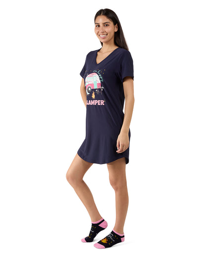 Women's One Happy Glamper V-Neck Sleepshirt : Color: Navy